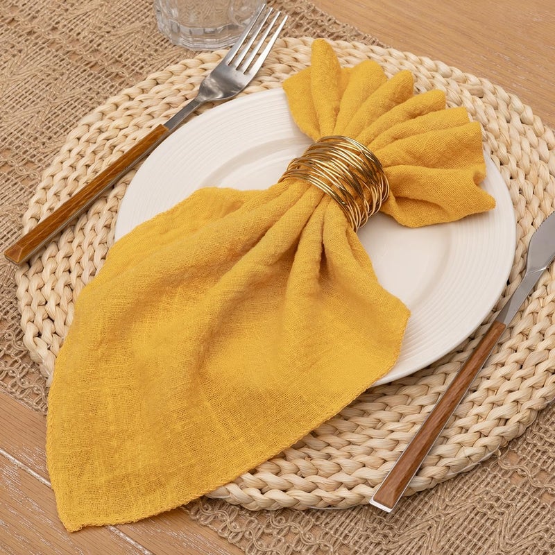 LINXTAR Cheesecloth Gauze Napkins 10 Pack 16x16 Inches Ginger Yellow Bulk Vintage Handmade Cotton Cloth Napkins Events Decorative Rustic Soft Boho Dinner Napkins for Parties Wedding Everyday Use - Image 4