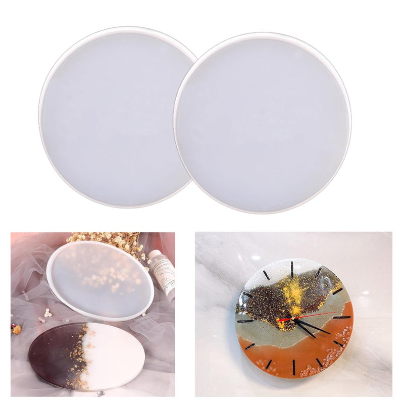 SXYYDSG 2pcs 7 Inch Resin Tray Molds Round Rolling Tray Molds Big Flat Round Coaster Resin Epoxy Silicone Board Molds for DIY Crafts - Image 3