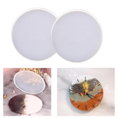 SXYYDSG 2pcs 7 Inch Resin Tray Molds Round Rolling Tray Molds Big Flat Round Coaster Resin Epoxy Silicone Board Molds for DIY Crafts - Image 1