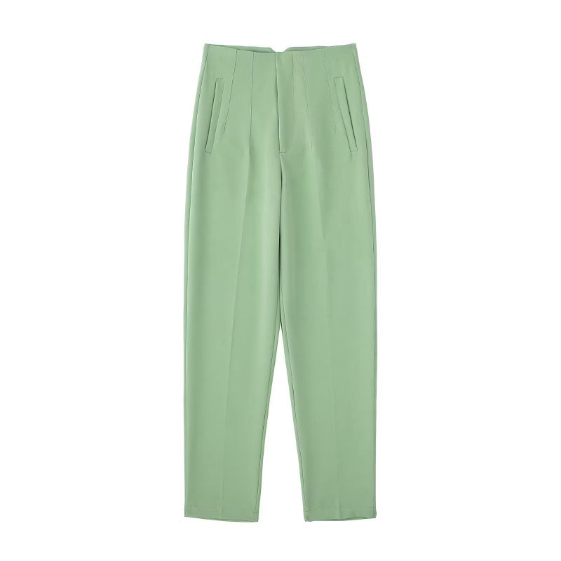 ZADATA European and American foreign trade wholesale womens pants spring and summer fashion temperament candy color high waist no belt suit light lotus 