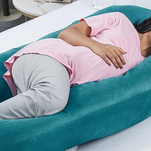 Wakefit Pregnancy Pillow | 3 Month Warranty | Velvet U-Shape Maternity Pillow for Pregnant Mothers, Pillow for Pregnant Women | Peacock Green - Image 4