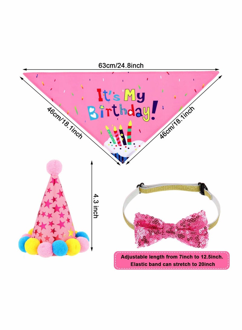 KASTWAVE Dog Birthday Bandana Hat Set Dog Birthday Hat Bandana Scarf Shining Dog Bow Tie Collar Dog Happy Birthday Banner and 10 Piece 12 Inch Paw Print Balloon with Tape for Dog Pet Pink  - Image 5