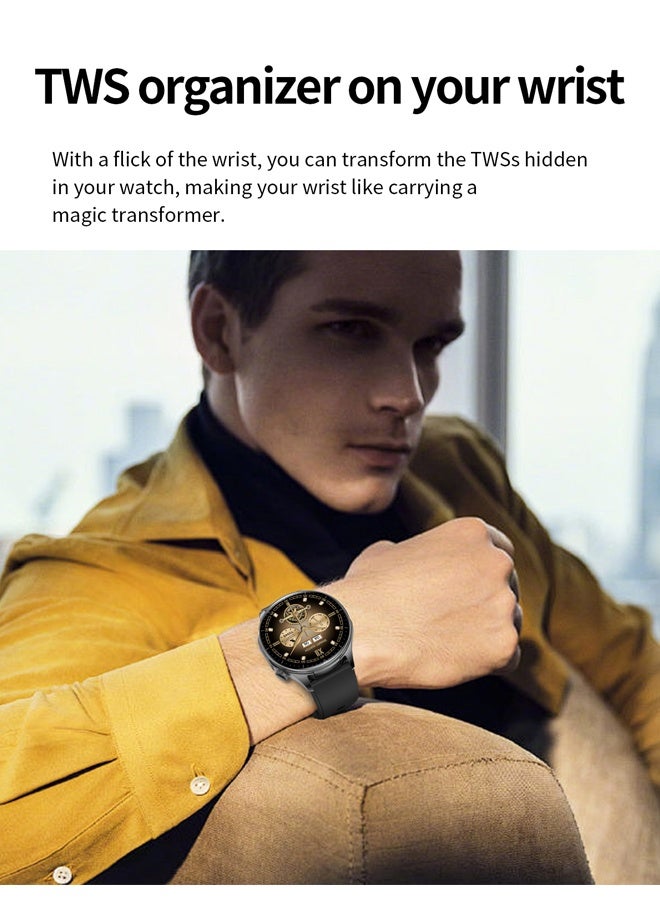 رولستيمي ساعة ذكية كاملة الرؤية مع سدادات أذن ، ساعة ذكية 2 في 1 واط ، 1.43 " شاشة أمولد ملونة ساعة ذكية للأندرويد و يوس ، جهاز تعقب للياقة البدنية مقاوم للماء ساعة الاستعداد الطويلة تي 98 - Image 3