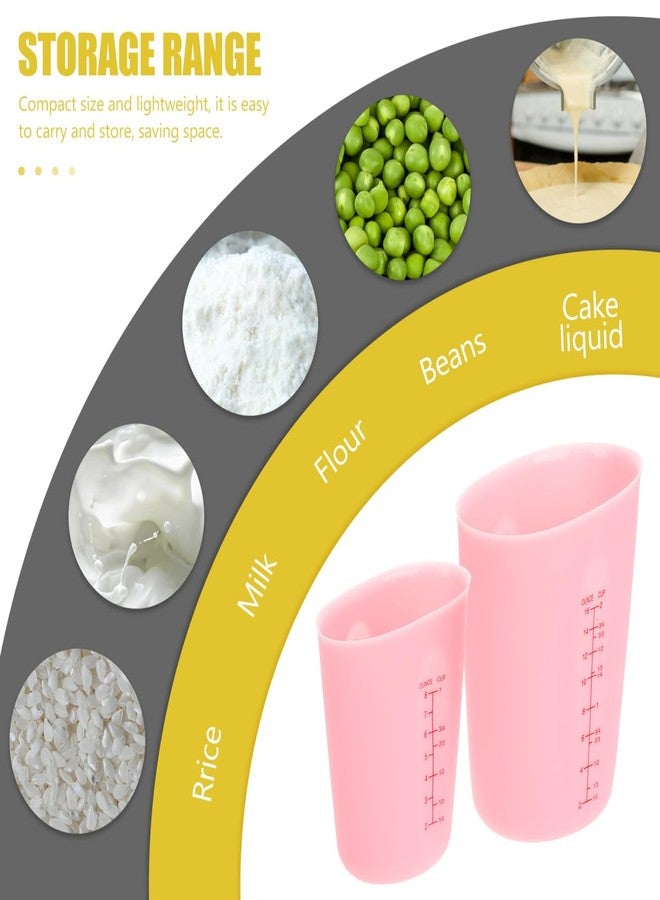 KICHOUSE Silicone Measuring Cups Set 2 Pcs Pink Flexible Non-Stick Silicone Mixing Cups for Kitchen Baking Crafting Epoxy Resin Pouring - Image 3