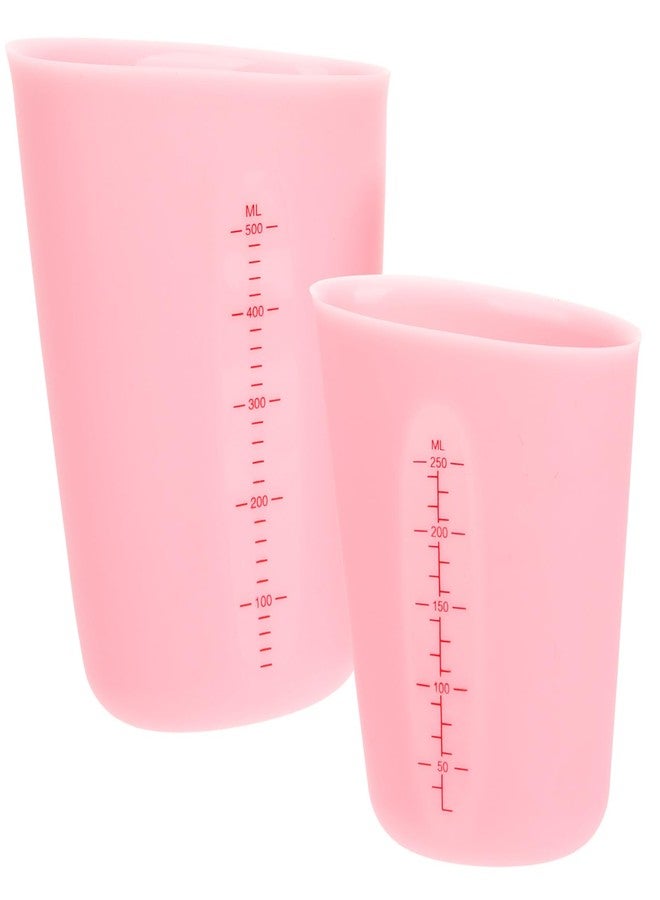 KICHOUSE Silicone Measuring Cups Set 2 Pcs Pink Flexible Non-Stick Silicone Mixing Cups for Kitchen Baking Crafting Epoxy Resin Pouring - Image 1