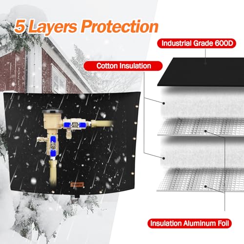 TOHONFOO 2-Way Opening Backflow Preventer Pipe Insulation Cover (5°F) - Irrigation Sprinkler Valve Cover - Water Well Pump Cover - Sturdy 5 Layers for Winter Freeze Protection (36" W x 24" H, Black) - Image 3