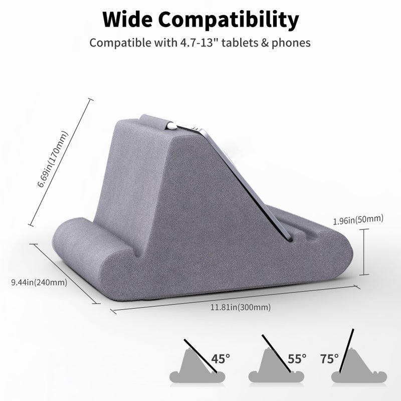 CreaDream Tablet Pillow Stand, Soft Pillow Pad for Lap, Tablet Holder Dock for Bed with 3 Viewing Angles, Pocket, Stylus Mount, Compatible with iPad Pro 13, 10.5, 9.7 Air, Mini, Galaxy Tab, E-Reader - Image 5