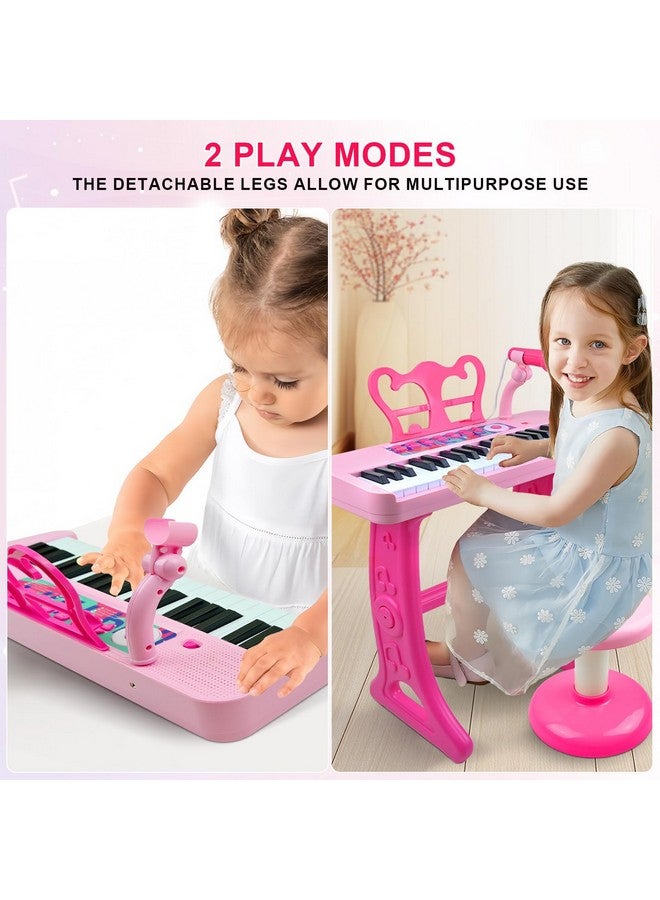Love&Mini Kids Piano Keyboard Toys - 37 Keys Keyboard Piano With Microphone Stool And 2 Speakers, Christmas Birthday Gifts For 3+ Years Old Baby Girls Toys - Image 2