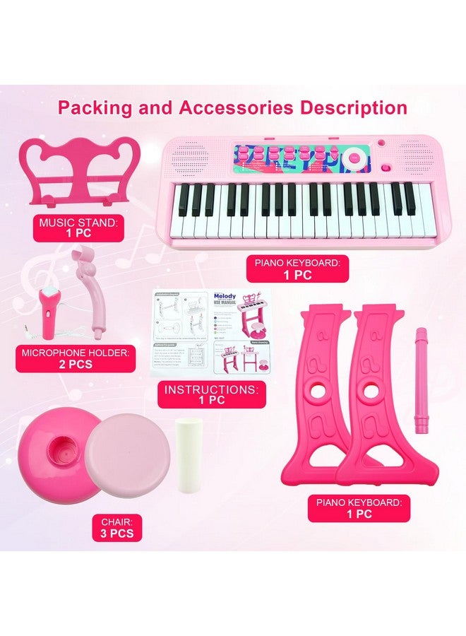 Love&Mini Kids Piano Keyboard Toys - 37 Keys Keyboard Piano With Microphone Stool And 2 Speakers, Christmas Birthday Gifts For 3+ Years Old Baby Girls Toys - Image 5