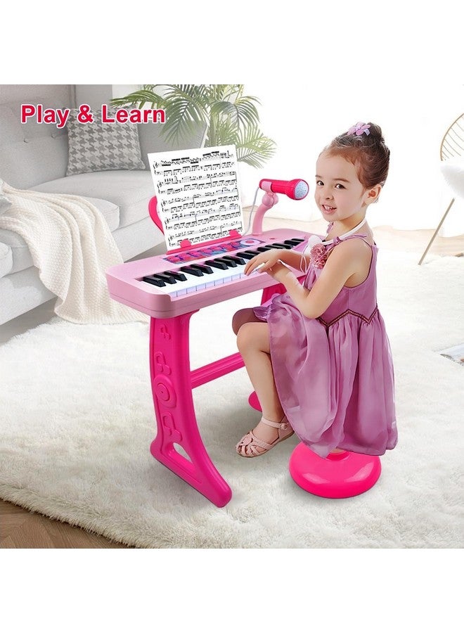 Love&Mini Kids Piano Keyboard Toys - 37 Keys Keyboard Piano With Microphone Stool And 2 Speakers, Christmas Birthday Gifts For 3+ Years Old Baby Girls Toys - Image 3