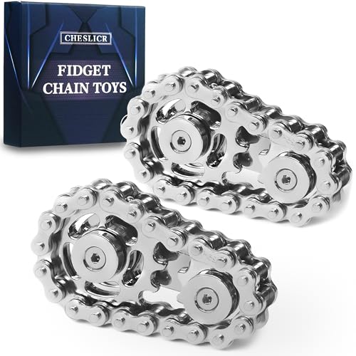 CHESLICR Fidget Spinner Toy for Adults Metal Figette Bike Chain Easter Basket Stuffer for Adult Men Pain Stim ADHD Teen Cool Gadgets Quiet Desk Offices Anxiety Relief Items Stress Tool Sensory Silver 2pc - Image 1