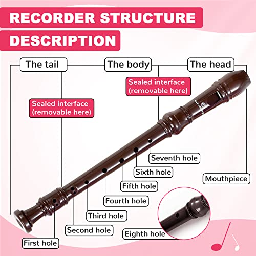 CONJURER Soprano Recorder Instrument for Beginners Student - German Fingering 8 Hole Flute ABS Descant Recorders 3pcs Removable with Cleaning Rod and Storage Bag, Brown - Image 2