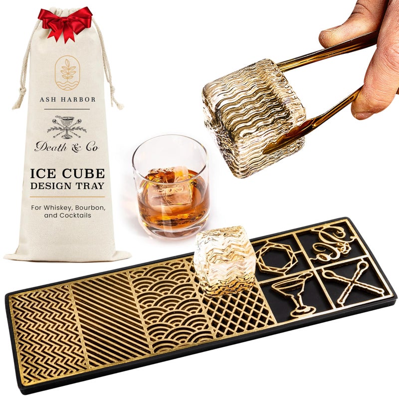 Ash Harbor Death & Co Clear Ice Cube Maker Design Tray - Craft Modern Bourbon & Cocktails in 5 Seconds - Whiskey Mold Cube Ice Stamp â€“ Bartender Accessories - Old Fashion Cocktails by Ash Harbor X Death and Co - Image 1
