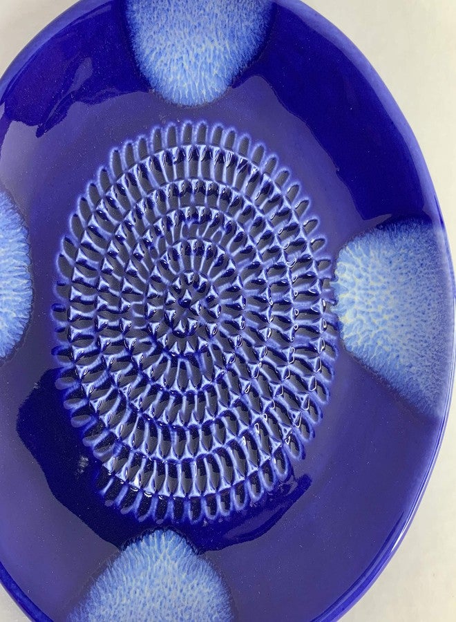 BonCera, All-in-one Premium Ceramic Garlic Grater Plate 4-Piece Set - Blue Cross Glazed Design and Style - For Garlic, Ginger, Chocolate, and more! - Comes with 5.25" Plate, Peeler, Brush, and Stand - Image 2
