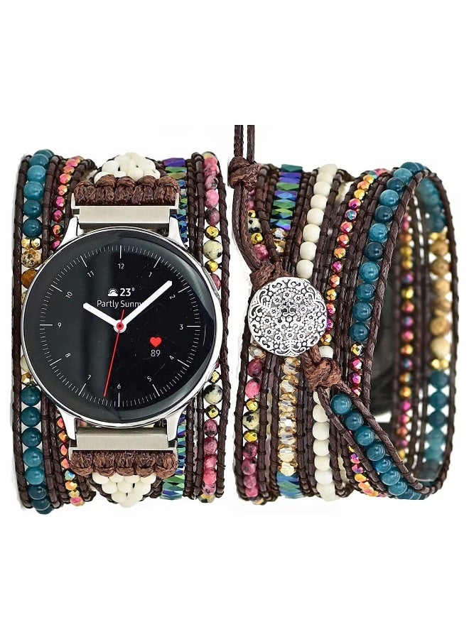 Bohemian Watch Band Compatible with Samsung Galaxy Watch 3 45mm 46mm and Gear S3, Colorful Agate Woven Retro Multi-layer Winding Watch Replacement Strap for Women Men - Image 1