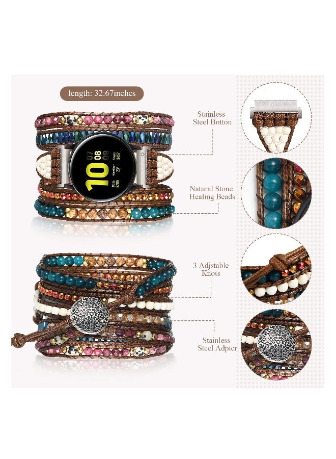 Bohemian Watch Band Compatible with Samsung Galaxy Watch 3 45mm 46mm and Gear S3, Colorful Agate Woven Retro Multi-layer Winding Watch Replacement Strap for Women Men - Image 4