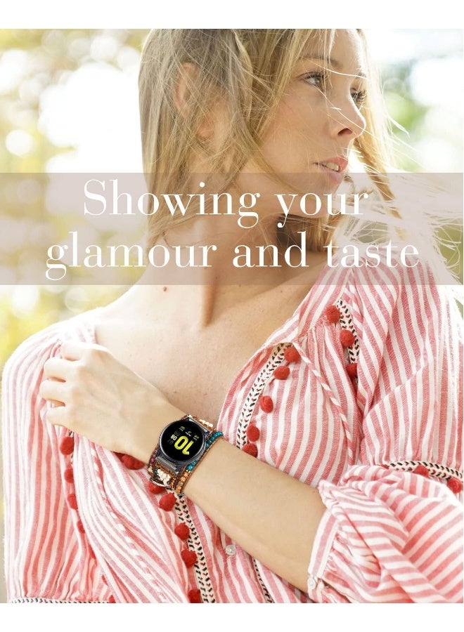 Bohemian Watch Band Compatible with Samsung Galaxy Watch 3 45mm 46mm and Gear S3, Colorful Agate Woven Retro Multi-layer Winding Watch Replacement Strap for Women Men - Image 2