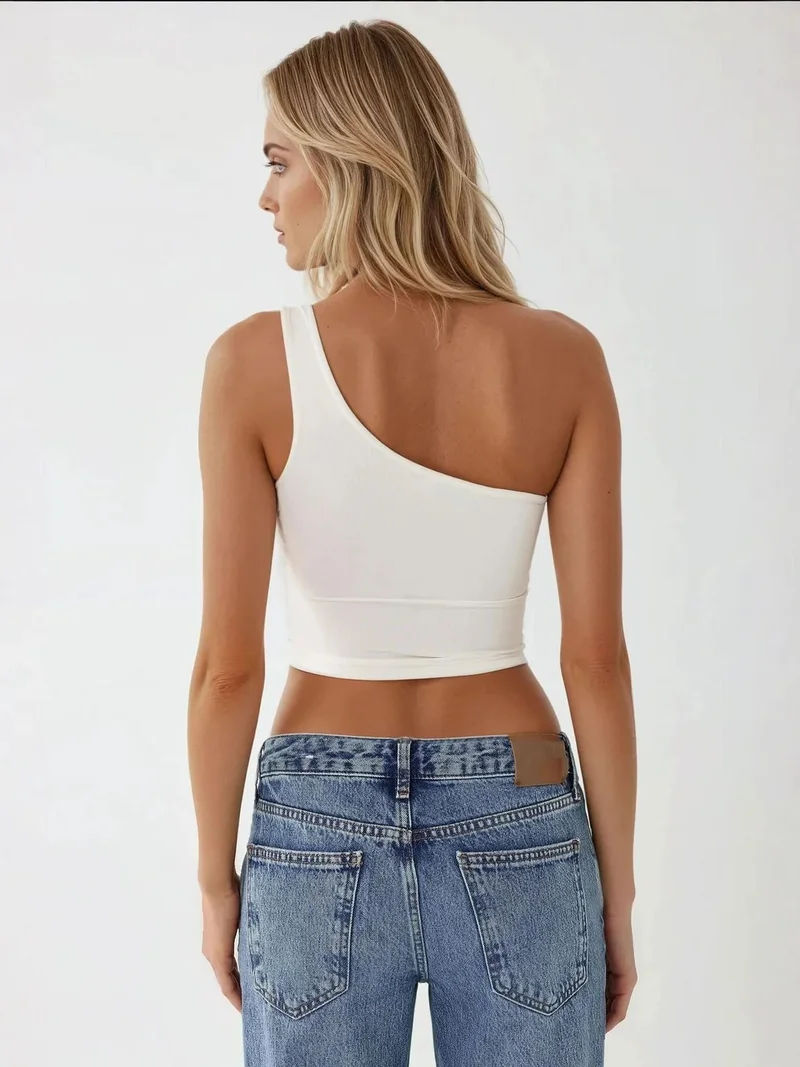 Hiccup White Asymmetrical Collar Fitted Crop Top for Women | Best Price UAE
