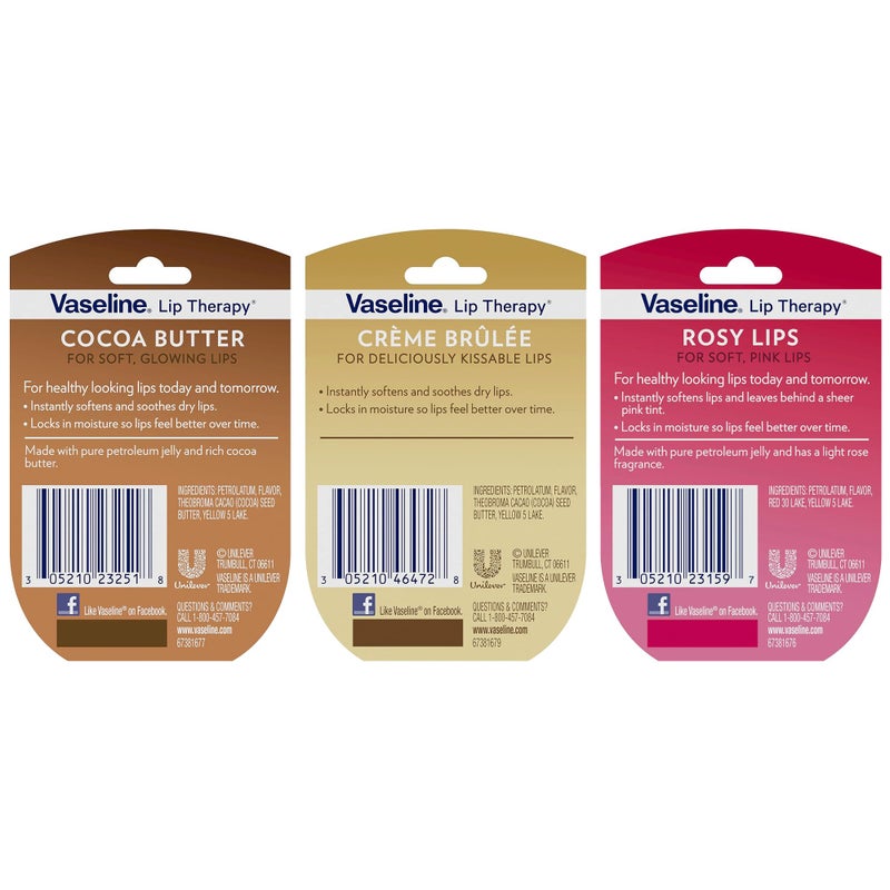 Vaseline Lip Therapy Variety 3-Pack â€“ CrÃ¨me BrÃ»lÃ©e, Rosy Lips, Cocoa Butter Mini Lip Balms for Soft, Glowing, and Deliciously Kissable Lips, 0.25 Oz Ea - Image 2