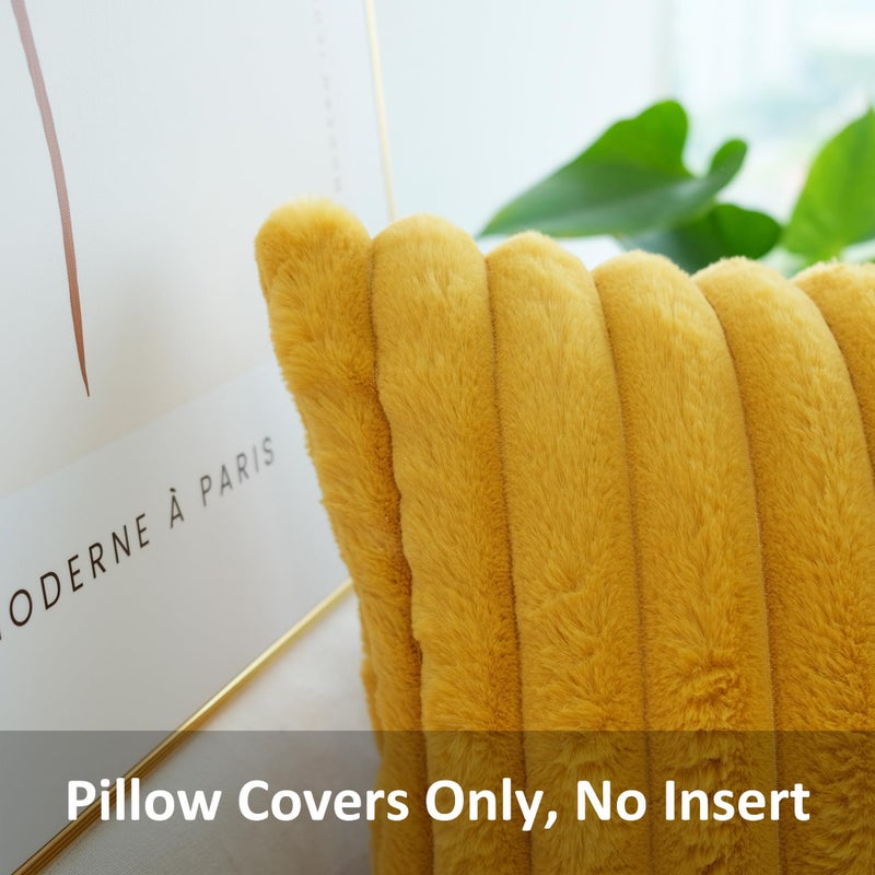 JOJUSIS Pack of 2 Faux Fur Plush Decorative Throw Pillow Covers Couch Cushion Case Soft Pillowcases (Mustard Yellow, 18 x 18-Inch) - Image 2