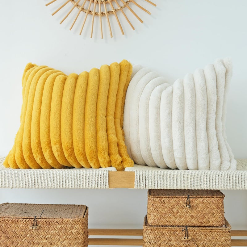 JOJUSIS Pack of 2 Faux Fur Plush Decorative Throw Pillow Covers Couch Cushion Case Soft Pillowcases (Mustard Yellow, 18 x 18-Inch) - Image 3