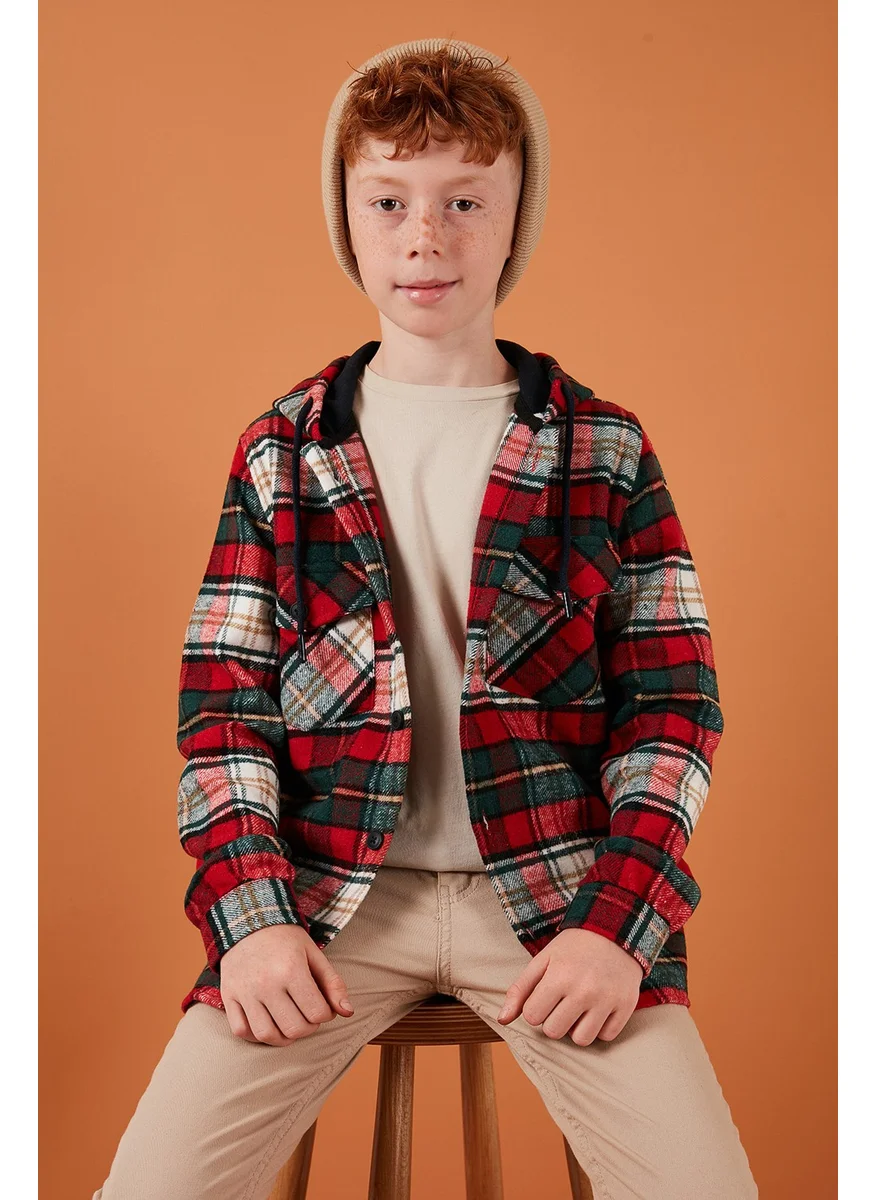 Lela Plaid Hooded Winter Lumberjack Shirt with Pockets Boys' Shirt CF24W81779