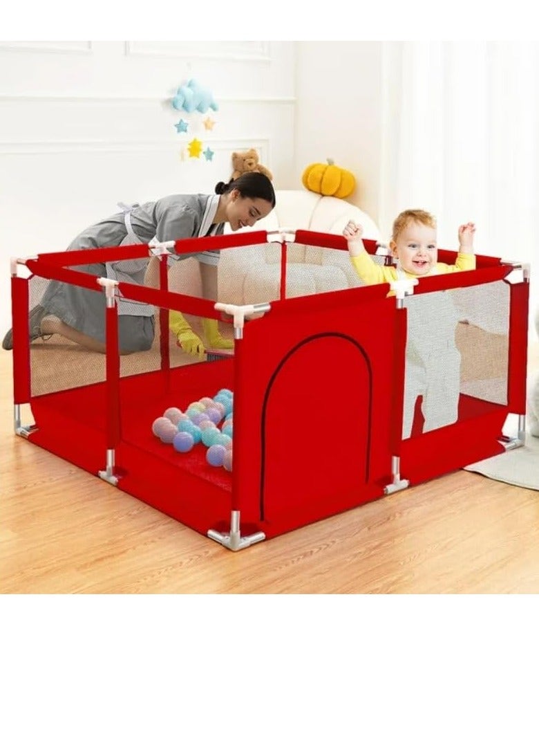 ساحة لعب للاطفال البيبي قابلة للطي مع تصميم يثبت على الارض لحماية الاطفال البيبي اثناء اللعب، من تويز ايجيبت مع 30 كرة (1.26 متر × 1.26 متر × 66 سم) - احمر - Image 2