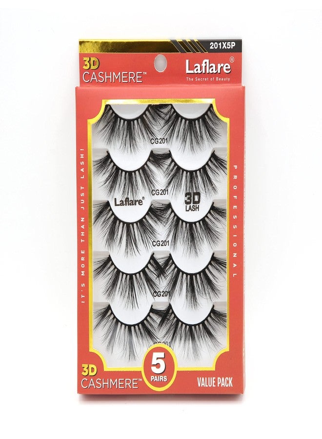 Laflare 3D Cashmere False Eyelashes Multipack, Ultra Soft, Glam, Luxurious, Cruelty-Free, Reusable, Fake Eyelashes 5 Pairs Value Pack (201X5P) - Image 1
