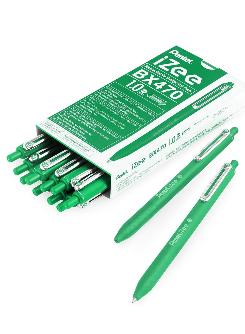 Pentel 12-Piece Izee Retractable Ballpoint Pen 1.0mm Tip Green Ink - Image 1