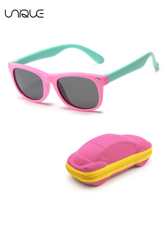 Unique Children's Sun Glasses - Kids Polarized SunGlasses TPEE Rubber Flexible Frame for Boys Girls Age 2-10, 100% UV Protection（Car Glasses Case）  - Image 1
