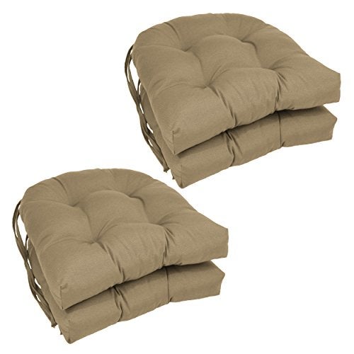 Blazing Needles Solid Twill U-Shaped Tufted Chair Cushions (Set of 4), 16", Toffee - Image 1