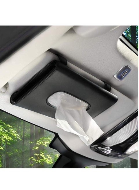1Pcs Tissue Box for Car Visor, Paper Tissue Dispenser Tissue Paper Box Cover Napkin Organizer Holder, Car Tissue Holder PU Leather Clip, Sun Visor Tissue Car Accessories Visor Holder, Black