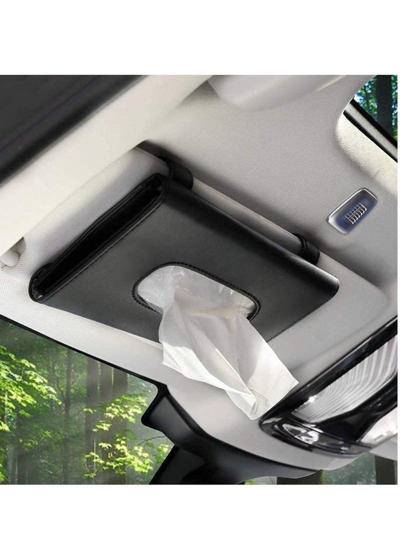 ECVV 1Pcs Tissue Box for Car Visor, Paper Tissue Dispenser Tissue Paper Box Cover Napkin Organizer Holder, Car Tissue Holder PU Leather Clip, Sun Visor Tissue Car Accessories Visor Holder, Black  - Image 1