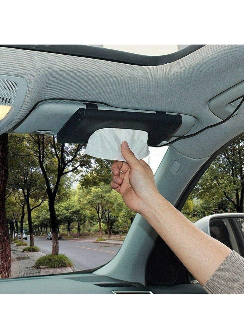 ECVV 1Pcs Tissue Box for Car Visor, Paper Tissue Dispenser Tissue Paper Box Cover Napkin Organizer Holder, Car Tissue Holder PU Leather Clip, Sun Visor Tissue Car Accessories Visor Holder, Black  - Image 2