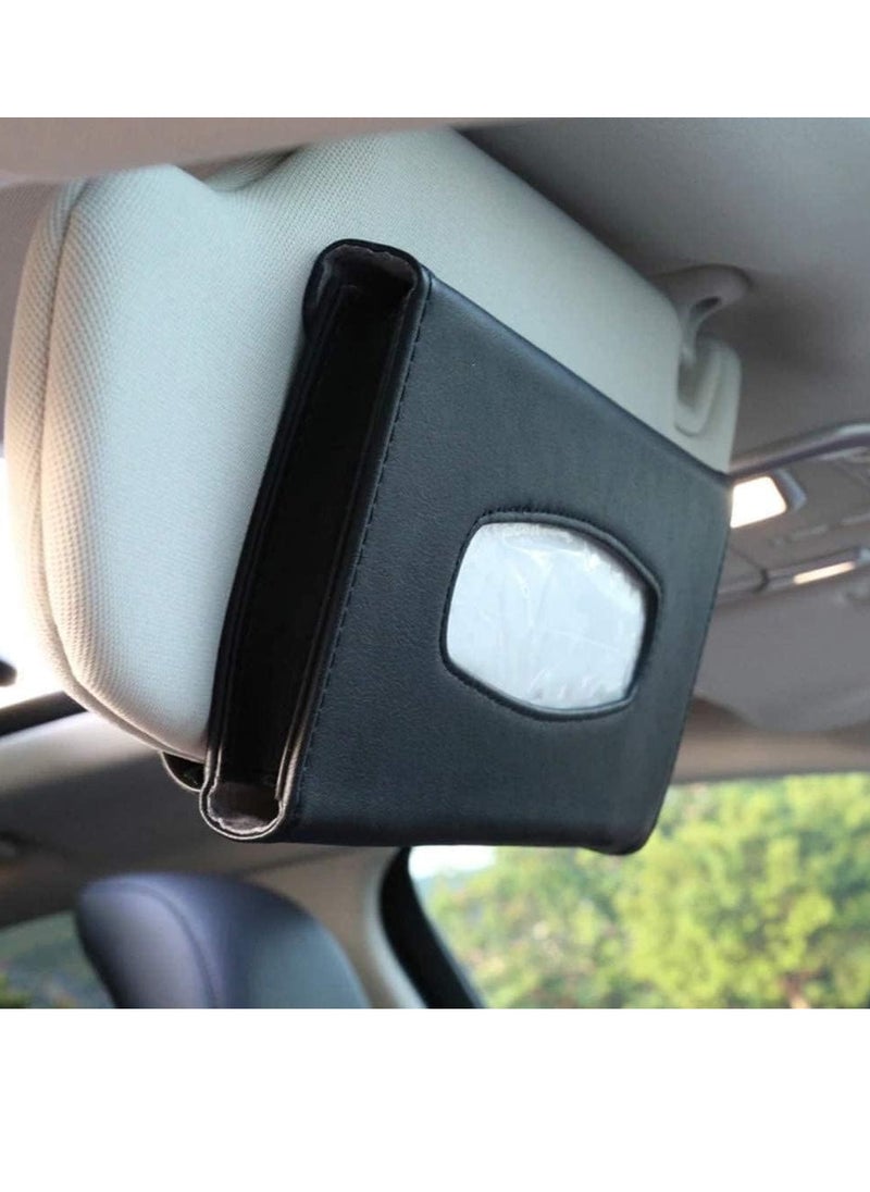 ECVV 1Pcs Tissue Box for Car Visor, Paper Tissue Dispenser Tissue Paper Box Cover Napkin Organizer Holder, Car Tissue Holder PU Leather Clip, Sun Visor Tissue Car Accessories Visor Holder, Black  - Image 3