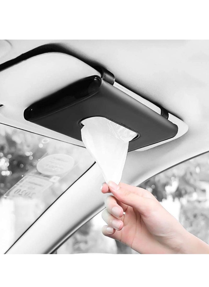 ECVV 1Pcs Tissue Box for Car Visor, Paper Tissue Dispenser Tissue Paper Box Cover Napkin Organizer Holder, Car Tissue Holder PU Leather Clip, Sun Visor Tissue Car Accessories Visor Holder, Black  - Image 4