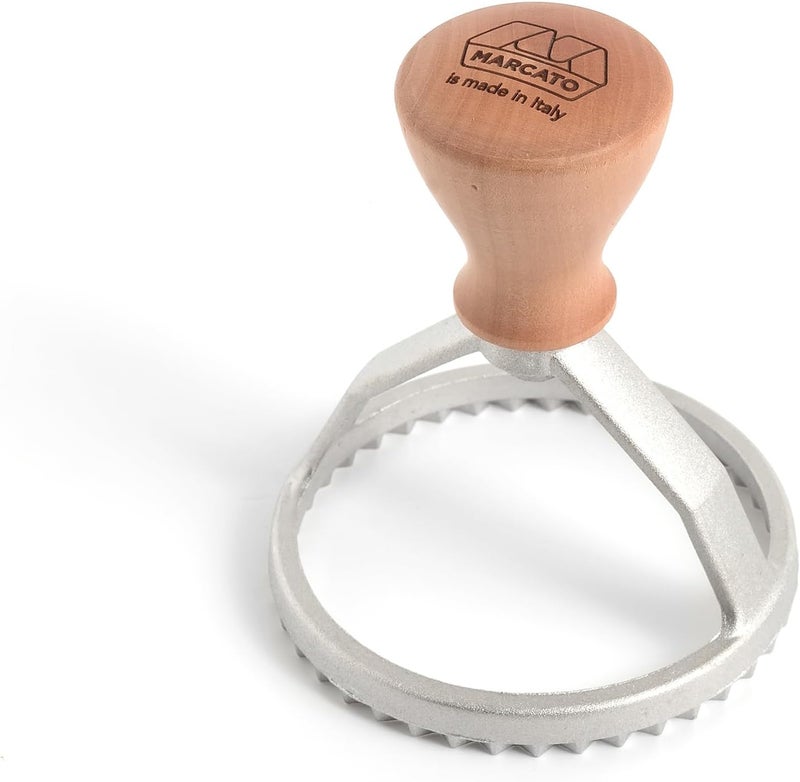 MARCATO Made in Italy Holiday Cookie Gift Set with Christmas Trees pattern rolling pin and round shape stamp Green set - Image 4