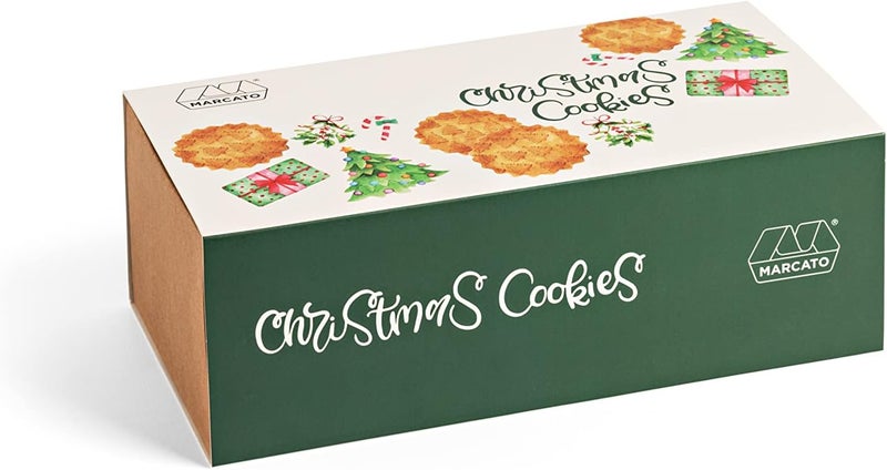 MARCATO Made in Italy Holiday Cookie Gift Set with Christmas Trees pattern rolling pin and round shape stamp Green set - Image 2