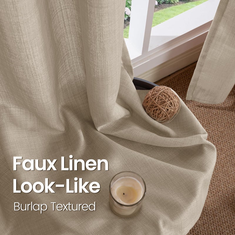 BGment بجلات فو ، ستائر الكتان 90 بوصة مجموعة طويلة من لوحين غرفة المعيشة ستائر طويلة الخيش مرشح مصباح سميك تصفية خصوصية جروميت معالجات 52 × 90 بوصة الشوفان - Image 4