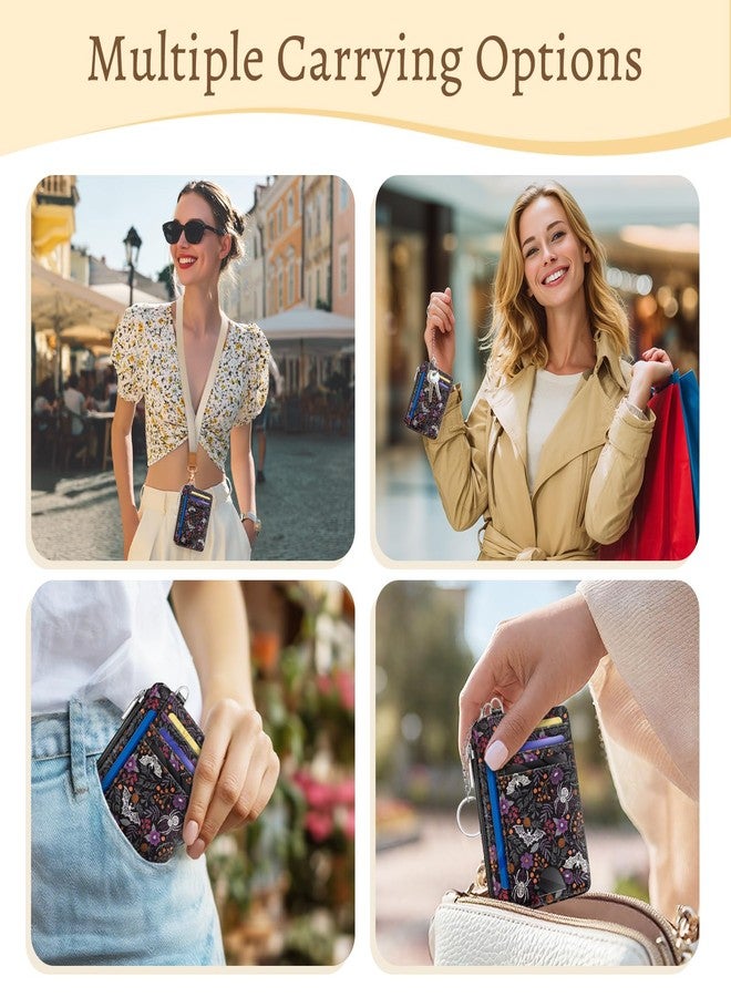 Kelvoris Credit Card Holder Small Wallet Women, Slim RFID Blocking Wallet Woman Keychain with Zipper Coin Pocket, Front Pocket Thin Travel Card Case Organizer with ID Window for Ladies Female Gifts - Image 2