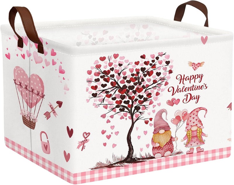 SETAMA Valentine's Day Basket Gift for Empty Cute Heart Large Storage Bin for Kid and Baby Room Décor (Pink Dwarf Love Tree Hot Air Balloon) - Image 1
