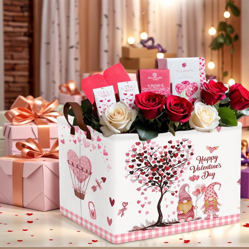 SETAMA Valentine's Day Basket Gift for Empty Cute Heart Large Storage Bin for Kid and Baby Room Décor (Pink Dwarf Love Tree Hot Air Balloon) - Image 4