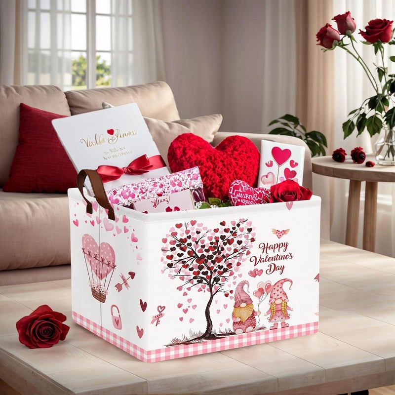 SETAMA Valentine's Day Basket Gift for Empty Cute Heart Large Storage Bin for Kid and Baby Room Décor (Pink Dwarf Love Tree Hot Air Balloon) - Image 2
