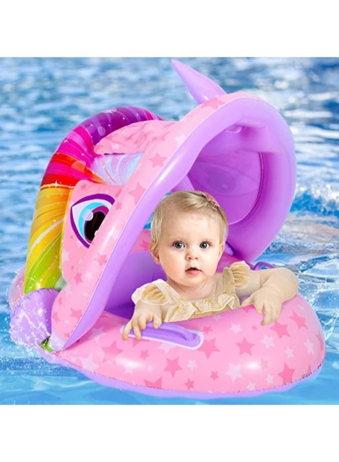 TOMSHOO Baby Pool Float with Canopy Baby Swim Float Inflatable Swimming Ring with Adjustable Sun Protection Canopy Toddler Floaties with Seat and Handle Water Toys for Age 6-36 Months - Image 1
