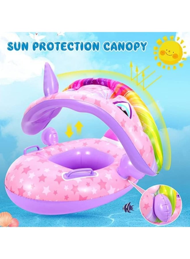 TOMSHOO Baby Pool Float with Canopy Baby Swim Float Inflatable Swimming Ring with Adjustable Sun Protection Canopy Toddler Floaties with Seat and Handle Water Toys for Age 6-36 Months - Image 4