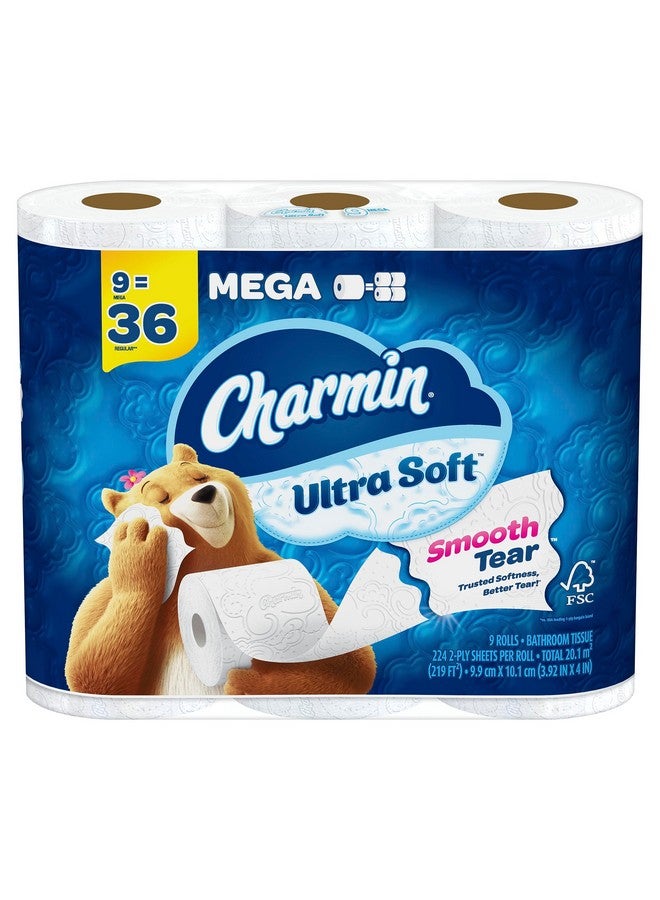 Charmin ورق تواليت شارمين ألترا سوفت 9 لفات ميغا، 224 ورقة لكل لفة - Image 1