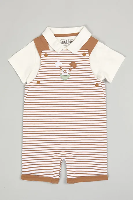 R&B Solid Shirt and Striped Romper Set