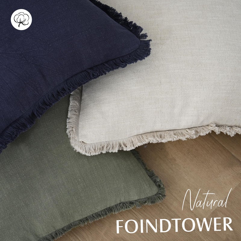 Foindtower Set of 2 Decorative Linen Fringe Lumbar Throw Pillow Covers Boho Farmhouse Cushion Cover with Tassels Cozy Accent Pillowcase for Sofa Couch Living Room Home Decor,12Ã—20 Inch,Natural Beige - Image 4