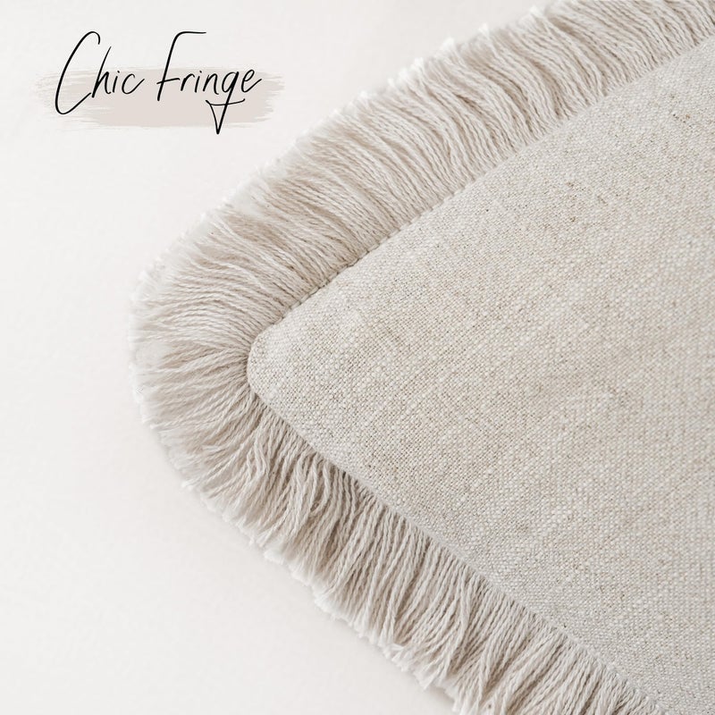 Foindtower Set of 2 Decorative Linen Fringe Lumbar Throw Pillow Covers Boho Farmhouse Cushion Cover with Tassels Cozy Accent Pillowcase for Sofa Couch Living Room Home Decor,12Ã—20 Inch,Natural Beige - Image 3