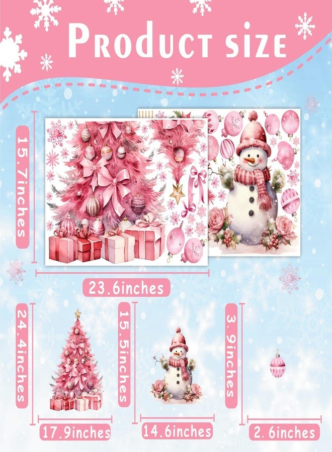 HATARU Large Pink Christmas Tree Wall Stickers Christmas Wall Decals Peel and Stick Snowman Stickers for Christmas Home Decor Indoor Hanging Ball Snowflake Art Murals for Living Room Xmas Party Supplies - Image 4